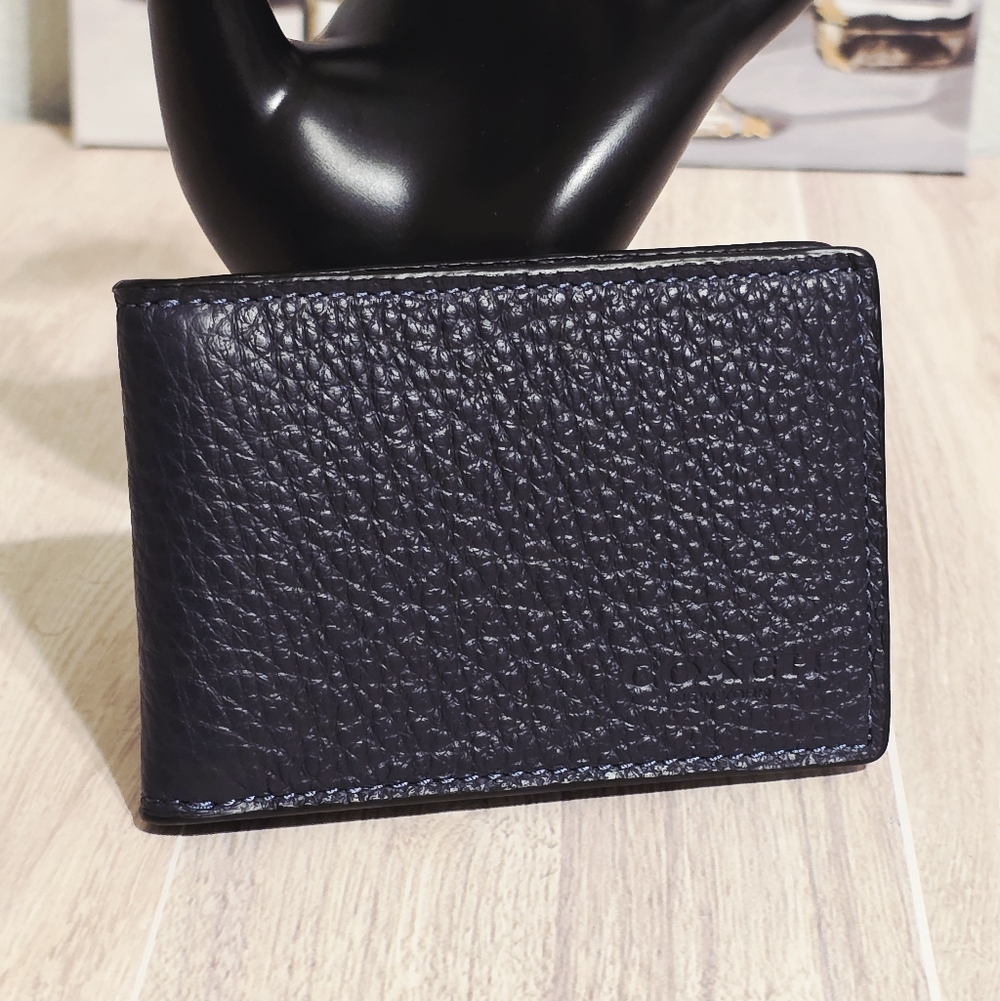 NEW Coach Compact Bifold Wallet Midnight Navy Blue Small ID Card Case CM167